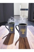 sharp&art HAYAT AĞACI TEMALI 2 KİŞİLİK RİMLİ KAHVE VE ÇAY FİNCAN TAKIMI - 1