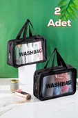 Porsima 3142 2li Şeffaf Seyahat ve Makyaj Çantası Su Geçirmez Organizer Washbag 20x30cm thumbnail 1