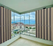 CEYLAN Home Balkon Perdesi Kuş Gözü Ölçü Seçenekli Gri Krem Çizgili - 5