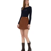 Kadın Kahverengi Mini Boy Dokuma Şort Etek thumbnail 2