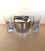 2ADET ŞEHİR SERİSİ RAKI BARDAĞI ASPENDOS RAKI VE ÇELİK BUZ KOVASI ÇİF KATMANLI MAŞALI KAPAKLI - 1