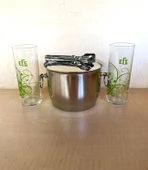 2 ADET YEŞİL EFE RAKI BARDAĞI 1 ADET ÇELİK BUZ KOVASI ÇİF KATMANLI MAŞALI KAPAKLI KOVA - 2