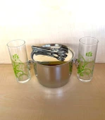 2 ADET YEŞİL EFE RAKI BARDAĞI 1 ADET ÇELİK BUZ KOVASI ÇİF KATMANLI MAŞALI KAPAKLI KOVA - 1