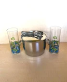 2 ADET EFE ÖZEL SERİ RAKI BARDAĞI 1 ADET ÇELİK BUZ KOVASI ÇİF KATMANLI MAŞALI KAPAKLI KOVA - 1