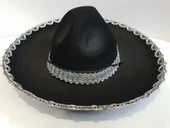Gümüş Renk Şeritli Meksika Mariachi Latin Şapkası 55 cm Çocuk - 2