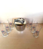 6 ADET 1937 YENİ RAKI BARDAĞI 1 ADET ÇELİK BUZ KOVASI ÇİF KATMANLI MAŞALI KAPAKLI KOVA - 2