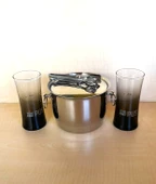 2 ADET PUS RAKI BARDAĞI 1 ADET ÇELİK BUZ KOVASI ÇİF KATMANLI MAŞALI KAPAKLI KOVA - 1