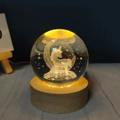 Dekoratif Ay içinde Unicorn Tasarımlı Ahşap Altlıklı Işıklı Cam Küre Cam Büyük Boy 8 Cm MZ4-2312 - 1