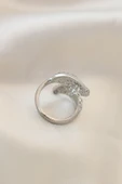 Ayarlamalı Silver Renk Metal Zirkon Taşlı Kanat Yüzük - TJ-BYK2033 - 2