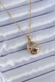 316L Çelik Gold Renk Zirkon Taşlı Kadın Kolye - TJ-BKO7635 - 1