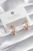 Pirinç Gold Renk Zirkon Taşlı Kadın Küpe - TJ-BKP8356 - 1
