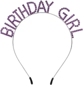 Mor Renk Kristal Taşlı Parlak Birthday Girl Yazılı Taç 16x17 cm - 1