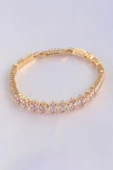 Vip Seri Pirinç Pembe Zirkon Taşlı Gold Renk Baget Model Bileklik - TJ-BB6078 - 1
