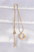 316L Çelik Zincir Gold Renk Ay Yıldız Unisex Kolye - TJ-BKO8699 - 2