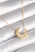 316L Çelik Gold Renk Beyaz Sedefli Hilal Model Kadın Kolye - TJ-BKO8362 - 1