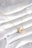 316L Çelik Gold Renk Beyaz Sedefli Hilal Model Kadın Kolye - TJ-BKO8362 - 2