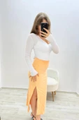 Yandan Yırtmaçlı Beli Lastikli Havlu Etek - 4