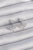 Pirinç Gümüş Renk Zirkon Taşlı V Model Küpe - TJ-BKP9290 - 1