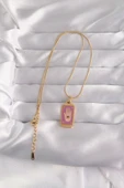 316L Çelik Gold Renk Mor Mineli El Figür Tarot Kolye - TJ-BKO9034 - 2