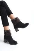 KATYA Fermuarlı Ortopedik Taban Topuklu Kürk Detaylı Süet Kadın Bot  SST - Siyah - 2