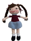 Bordo Mavi Öğrenci Kız Bebek Amigurumi Organik Anahtarlık Oyuncak - 1