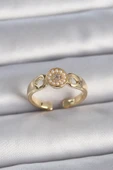 Pirinç Gold Renk Zirkon Taşlı İncili Kalp İşleme Detay Ayarlanabilir Kadın Yüzük - TJ-BYK3358 - 1