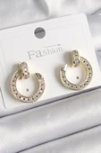 Pirinç Gold Renk Zirkon Taşlı Çivi Halka Model Kadın Küpe - TJ-BKP9846 - 1