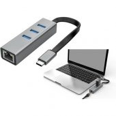 S-link Swapp SW-U3325 4 in 1 Gigabit 1000Mphs 3 Port USB 3.0 Ethernet Type C Hub Adaptör - 2