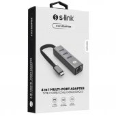 S-link Swapp SW-U3325 4 in 1 Gigabit 1000Mphs 3 Port USB 3.0 Ethernet Type C Hub Adaptör - 5