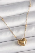 316L Çelik Gold Renk Topçuk Detaylı Zincir Kalp Model Kadın Kolye - TJ-BKO9772 - 1