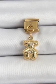 316L Çelik Sallantılı Zirkon Taşlı Ayıcık Model Gold Renk Nomination Charm - TJ-BC1410 - 1