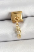 316L Çelik Sallantılı Zirkon Taşlı Çiçek Model Gold Renk Nomination Charm - TJ-BC1430 - 1