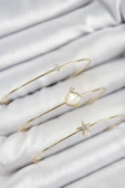 Pirinç Zirkon Taşlı İstiridye Ve Deniz Yıldızı Model Gold Renk Vip 3'lü Kadın Bileklik - TJ-BB7335 - 2