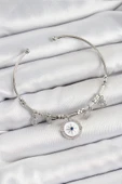 Pirinç Zirkon Taşlı Pusula Model Gümüş Renk Charm Bileklik - TJ-BB7349 - 1