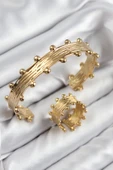 Pirinç Topcuk Model Gold Renk Bileklik Yüzük Set - TJ-BB7602 - 1