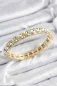 Pirinç Zirkon Taşlı Kare Model Gold Renk Lastikli Kadın Bileklik - TJ-BB7497 - 1
