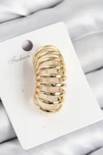 Pirinç Yay Model Gold Renk Sağ Kıkırdak Küpe - TJ-BKP10994 - 1