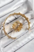 Pirinç Topcuk Model Gold Renk Bileklik Yüzük Set - TJ-BB7602 - 2