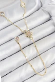 Pirinç Zirkon Taşlı Kutup Yıldızı Model Gold Renk Y Kolye - TJ-BKO10452 - 1
