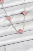 316L Çelik Zincir Gümüş Renk Pembe Baby Boy Yonca Kadın Kolye - TJ-BKO10579 - 1