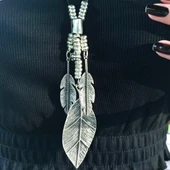 Kuş Tüyü Şekilli Kadın Kolye Gümüş Kaplama Ayarlanabilir El Yapımı Kadın Kolye thumbnail 6