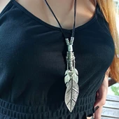 Kuş Tüyü Şekilli Kadın Kolye Gümüş Kaplama Ayarlanabilir El Yapımı Kadın Kolye thumbnail 5
