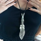 Kuş Tüyü Şekilli Kadın Kolye Gümüş Kaplama Ayarlanabilir El Yapımı Kadın Kolye thumbnail 4