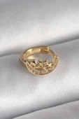 316L Çelik Gold Renk Zirkon Taşlı Ay Yıldız Model Tragus Piercing - 1