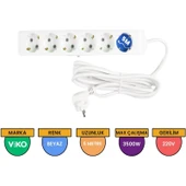 Viko 5 Metre Kablolu Topraklı Çocuk Korumalı Altılı Priz - 2