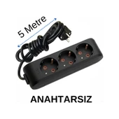 Viko 3'lü Üçlü Priz Topraklı Kablolu Siyah 5 (Beş) Metre thumbnail 1