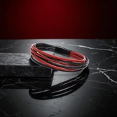 Erkek Bileklik | Kırmızı Siyah Çoklu Katmanlı Tasarım 31833B13D1 thumbnail 5