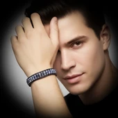 Orijinal Deri, Lapis Doğaltaş ve 316L Titanyum Çelik Erkek Bileklik 31832B22D10 thumbnail 2