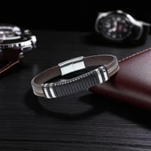 Orijinal Deri ve 316L Çelik Siyah-Kahverengi Erkek Bileklik 31834B19D1 thumbnail 2