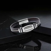 Grek Anahtarı Desenli Çelik Halatlı Erkek Bileklik 31834B17D4 thumbnail 3